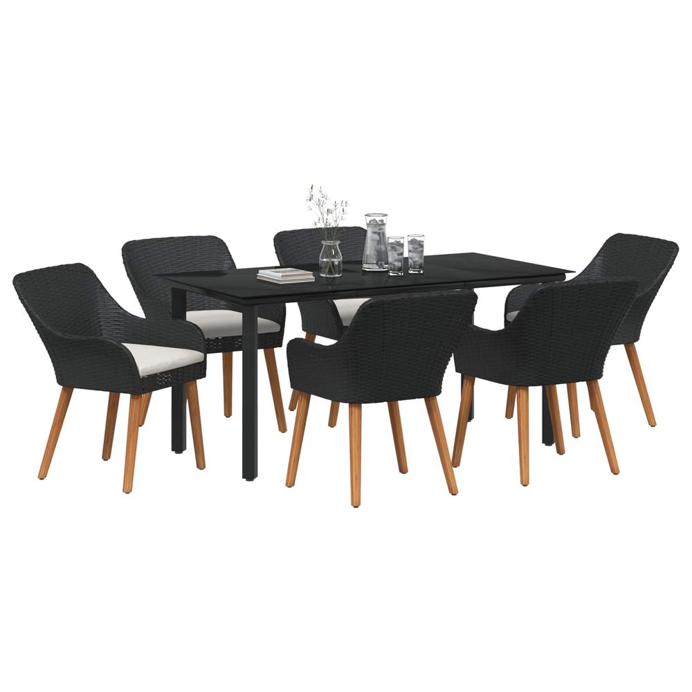 Ensemble de salle à manger pour jardin 7 pc noir polyrotin
