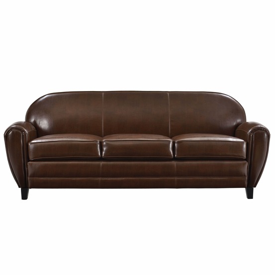 Club-canapé 3 places marron en croute de cuir enduite