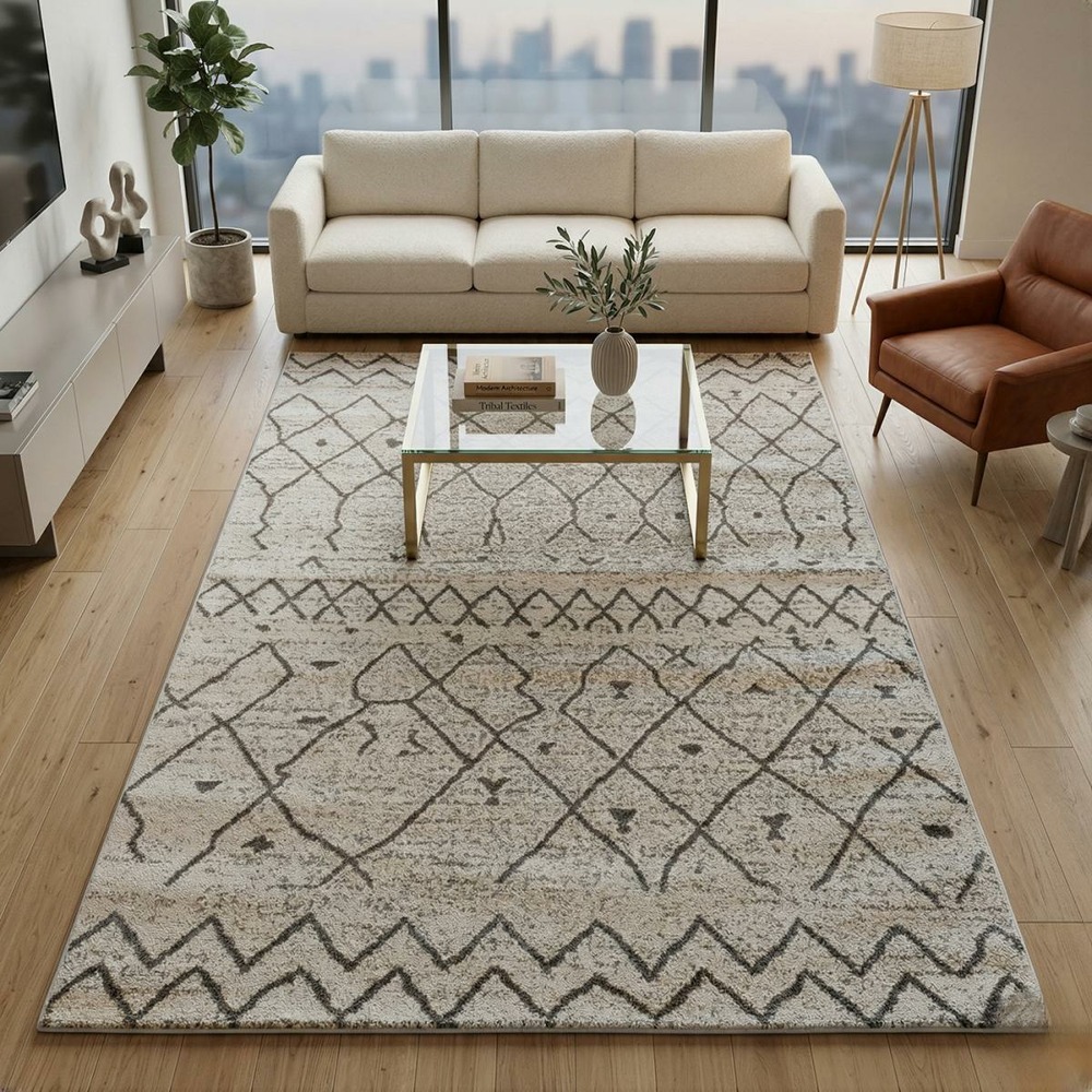 Tapis berbère 120x170 tissé motif ethnic essaouer gris et noir