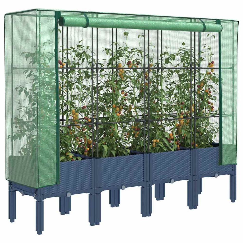 Grand bac potager couvert xxl avec système de protection nuisibles et intempéries gris 160x140 cm