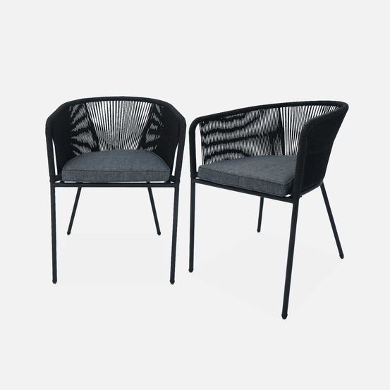 Lot de 2 fauteuils de jardin en corde et acier galvanisé