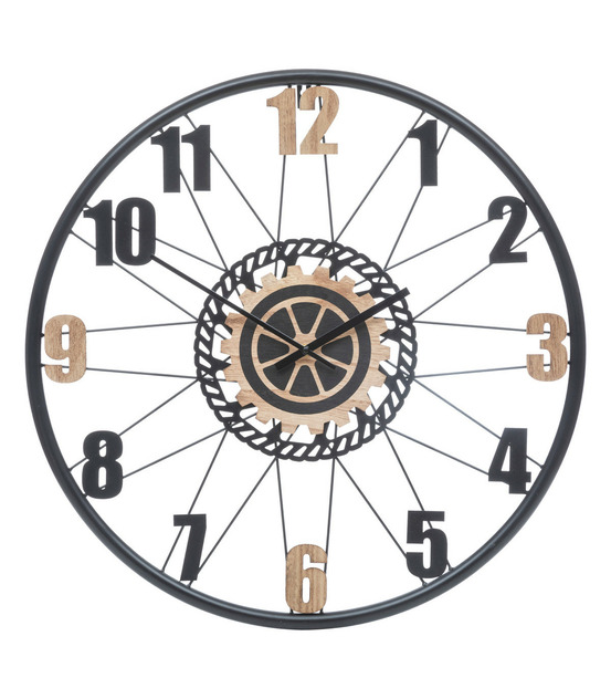 Grande pendule murale en métal et bois d 65 cm