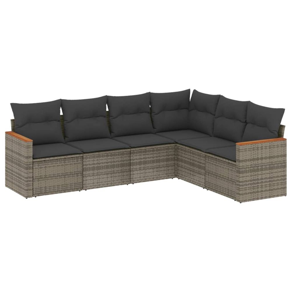 Salon de jardin 6 pcs avec coussins gris résine tressée