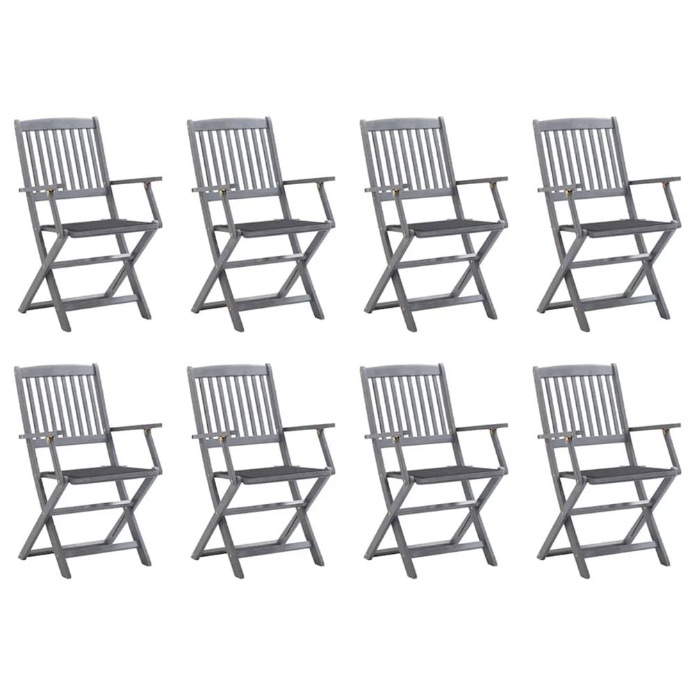 Chaises pliantes 8 pièces avec coussins en bois d'acacia massif