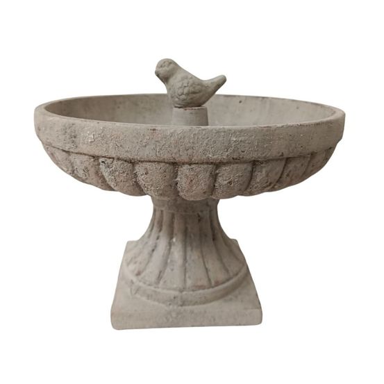Mangeoire oiseaux abreuvoir jardin vasque antique pied béton gris 26cm