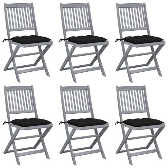 Chaises pliantes 6 pièces avec coussins en bois d'acacia massif