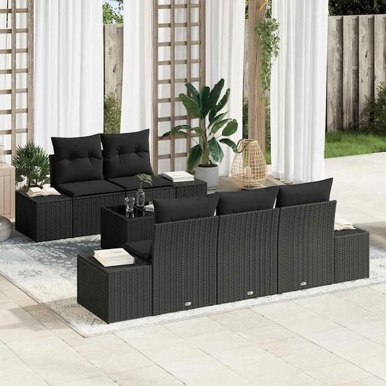 Ensemble de canapé de jardin avec coussin 6 pcs noir polyrotin