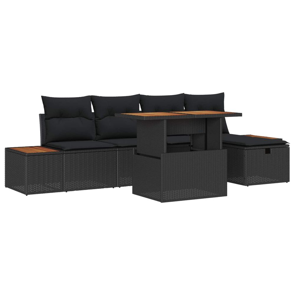 Ensemble de canapé de jardin 6 pc noir polyrotin