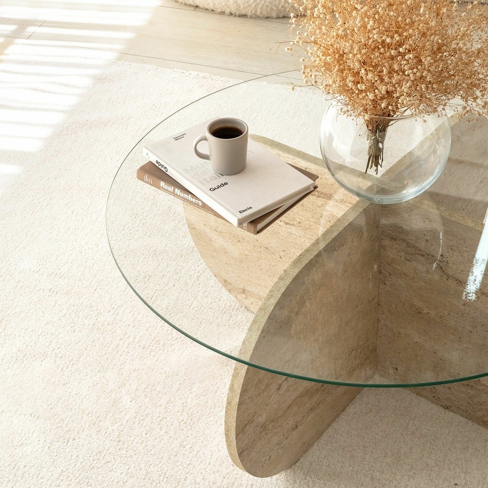 Table basse verre double plateau - effet travertin SALTA | Tables basses | Pier Import Table basse verre double plateau - effet travertin SALTA | Tables basses | Pier Import