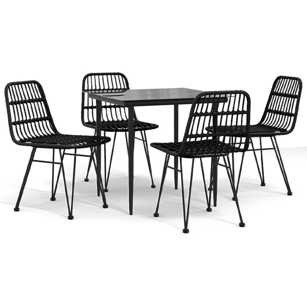 Ensemble à manger de jardin 5 pcs noir résine tressée