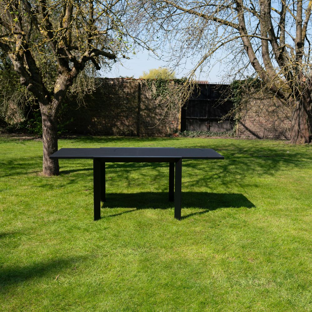 Table de jardin en aluminium extensible et verre poli noir 4/8 places modulo