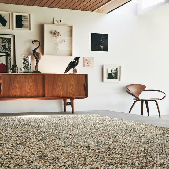 Tapis chambre 170x240 tissé en laine beige et orange rectangle motif faux uni