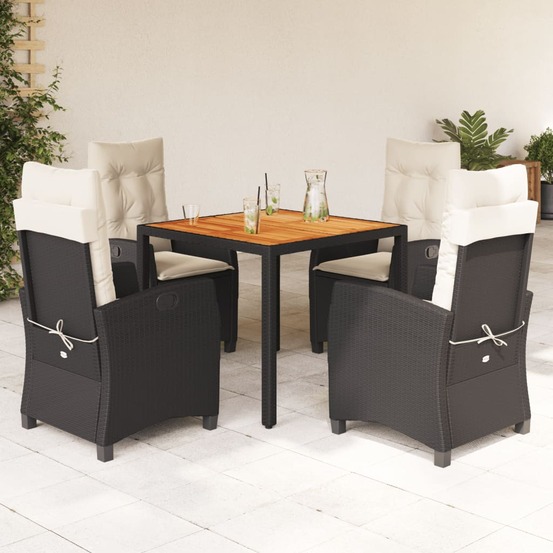Ensemble à manger de jardin coussins 5pcs noir résine tressée