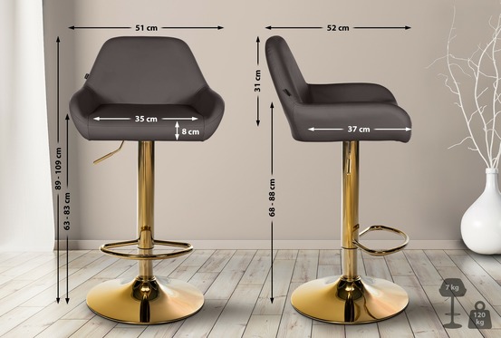 Lot de 2 tabourets de bar braga gold simili cuir