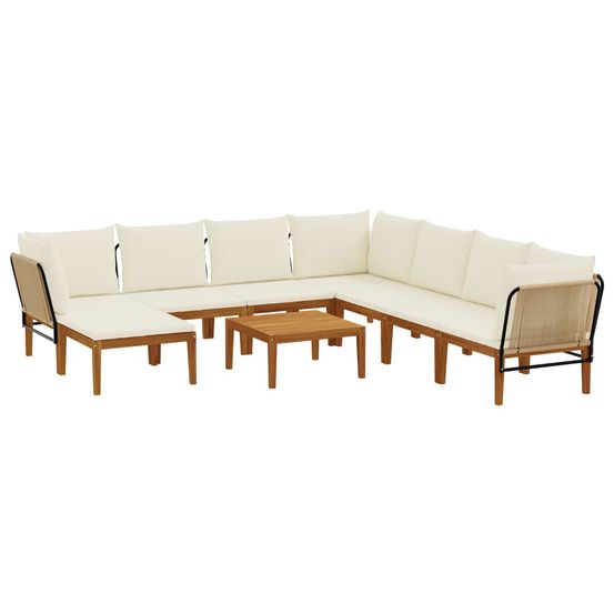 9 pc bois d'acacia massif et corde naturel