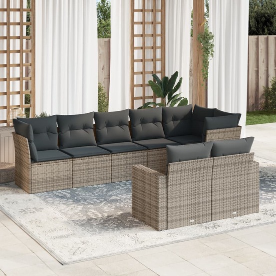 Salon de jardin 8 pcs avec coussins gris résine tressée