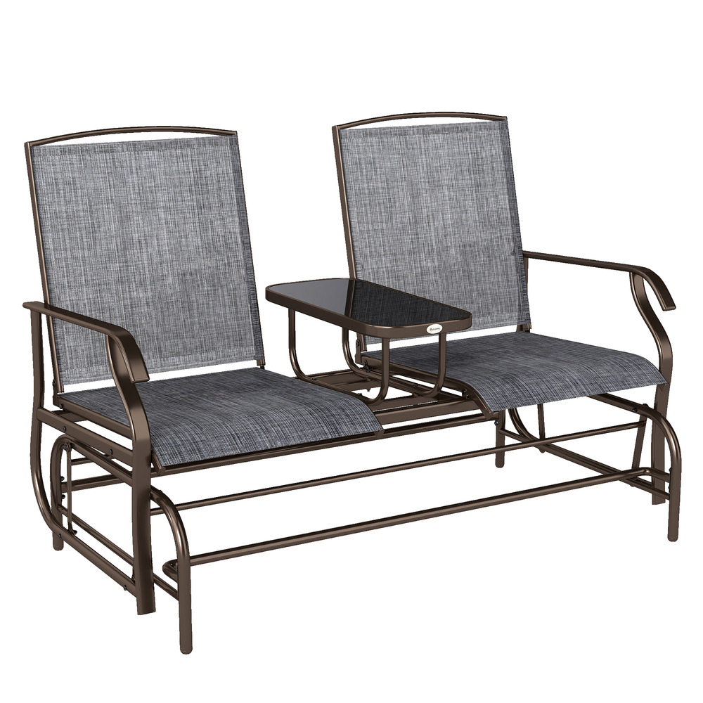 Banc de jardin à bascule 2 places avec table intégrée, ensemble de détente extérieur design pratique