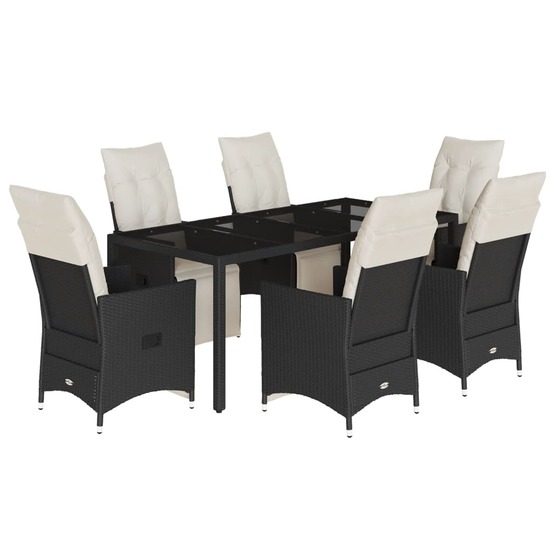 Ensemble à manger de jardin coussins 7pcs noir résine tressée