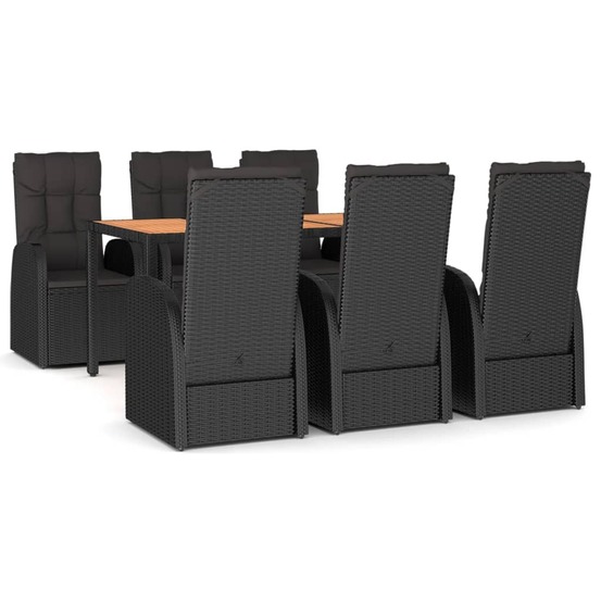 Ensemble à manger de jardin coussins 7pcs noir résine tressée