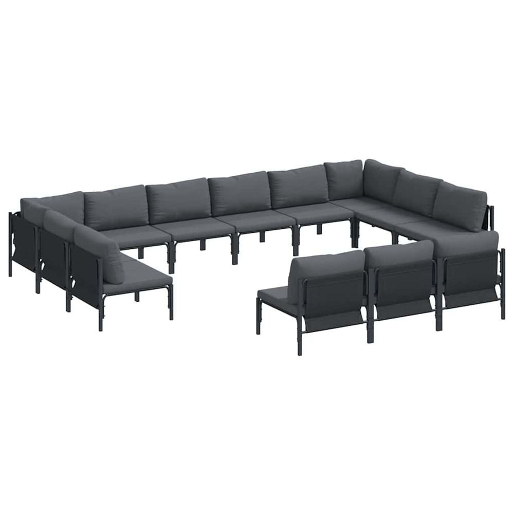 Ensemble de canapé de jardin avec coussin 13 pcs noir acier