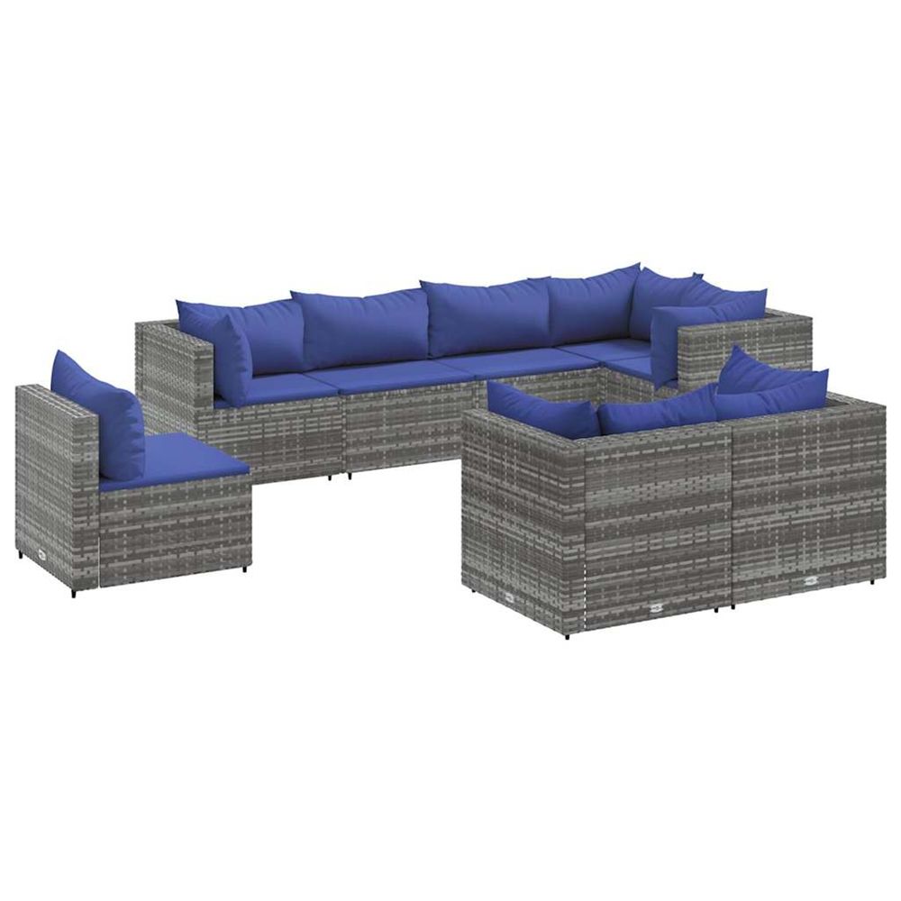 Salon de jardin 8 pcs avec coussins gris résine tressée
