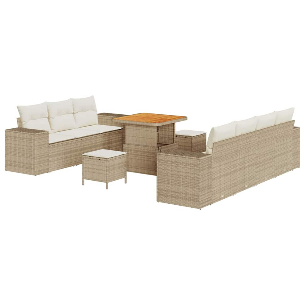 Ensemble de canapé de jardin 10 pcs beige et crème poly rattan