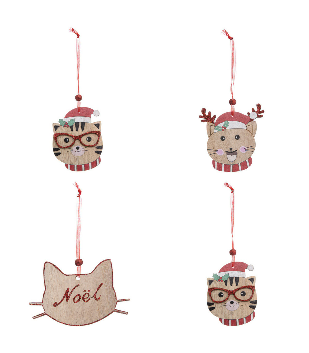 Sujet de noël en bois kit 4 pièces autour du chat