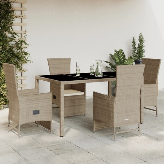 Ensemble à manger de jardin avec coussins 5pcs beige poly rotin