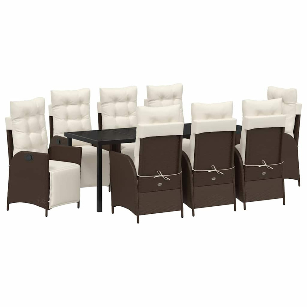 Ensemble de salle à manger pour jardin 9 pcs marron polyrotin