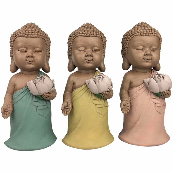 Bouddhas colorés avec fleur de lotus en résine (lot de 3)