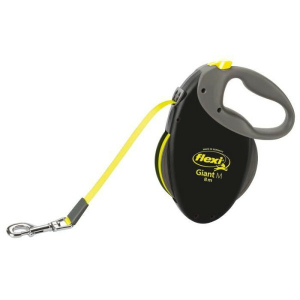 Laisse sangle trixie flexi giant - taille m - 8m - noir et jaune fluo