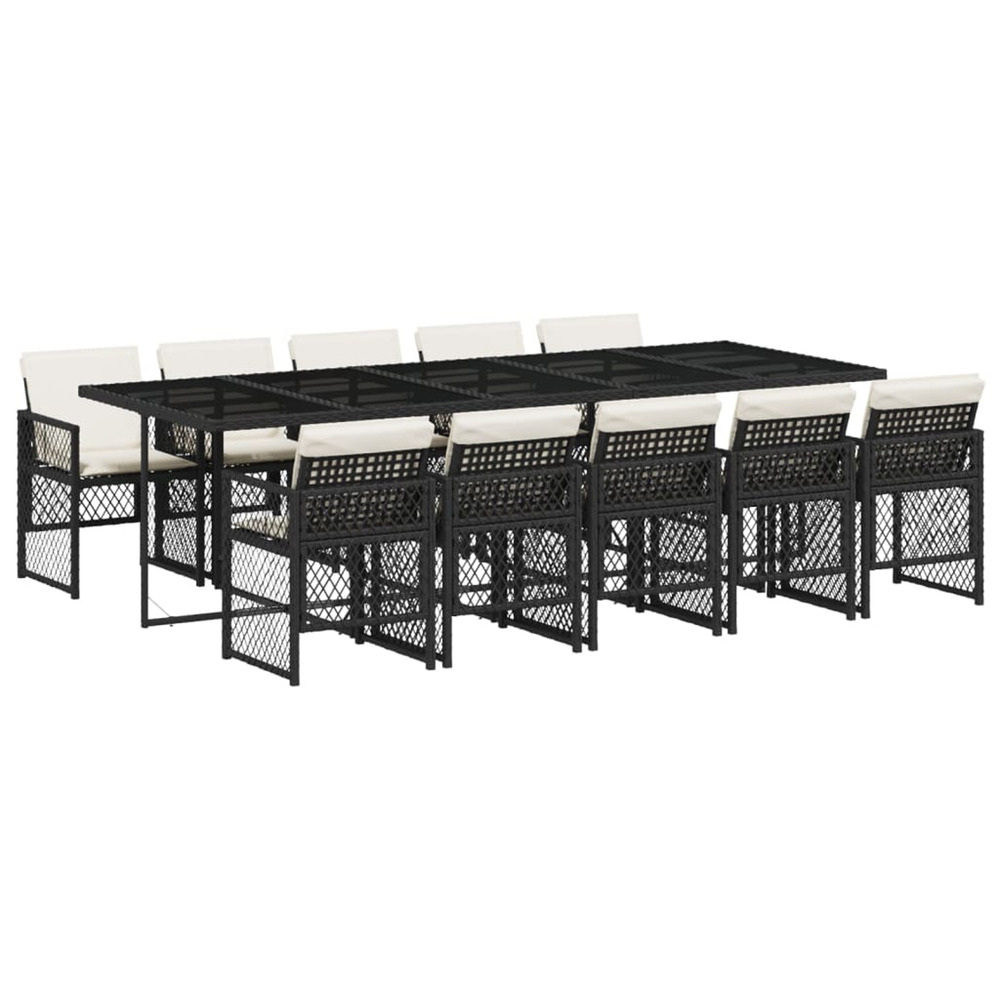 Ensemble à manger de jardin 11 pcs coussins noir résine tressée