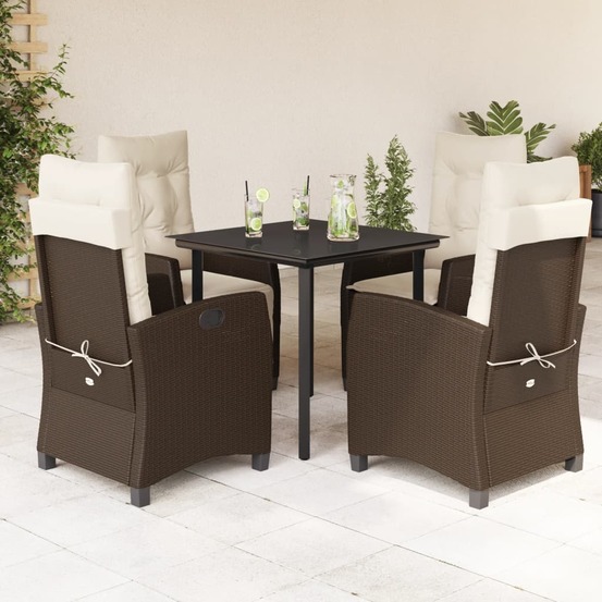 Ensemble à manger de jardin 5 pcs et coussins marron poly rotin