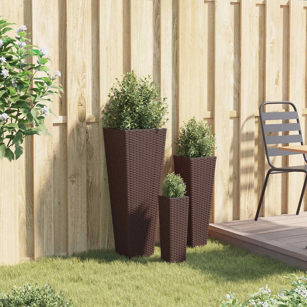 Lot de 3 jardinières hautes métal marron pour terrasse jardin avec pots intérieurs amovibles