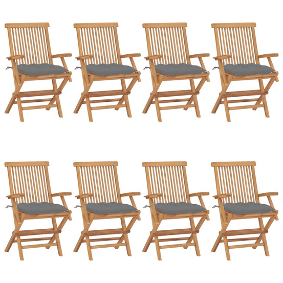 Chaises de jardin avec coussins gris lot de 8 bois teck massif