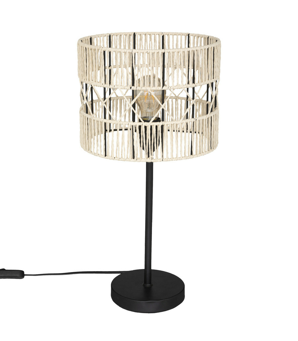 Lampe à poser en métal noir et corde beige h 47 cm