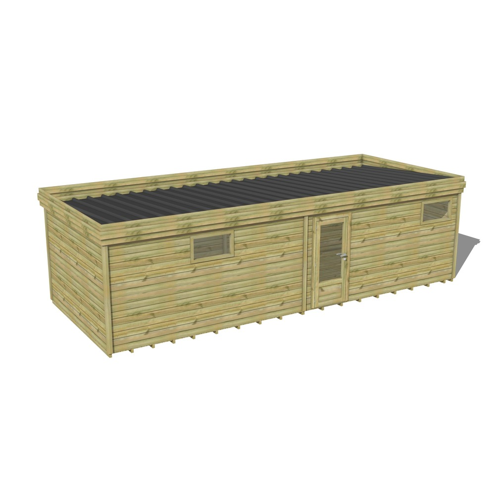Abri de jardin bois pin traité autoclave 27mm - 9,09x3,44m / 31m2 - bac acier - plancher bois