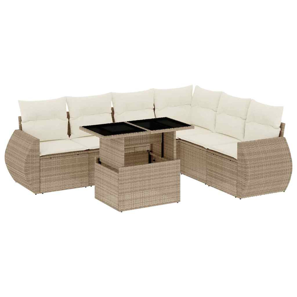 Salon de jardin avec coussins 7 pcs beige résine tressée