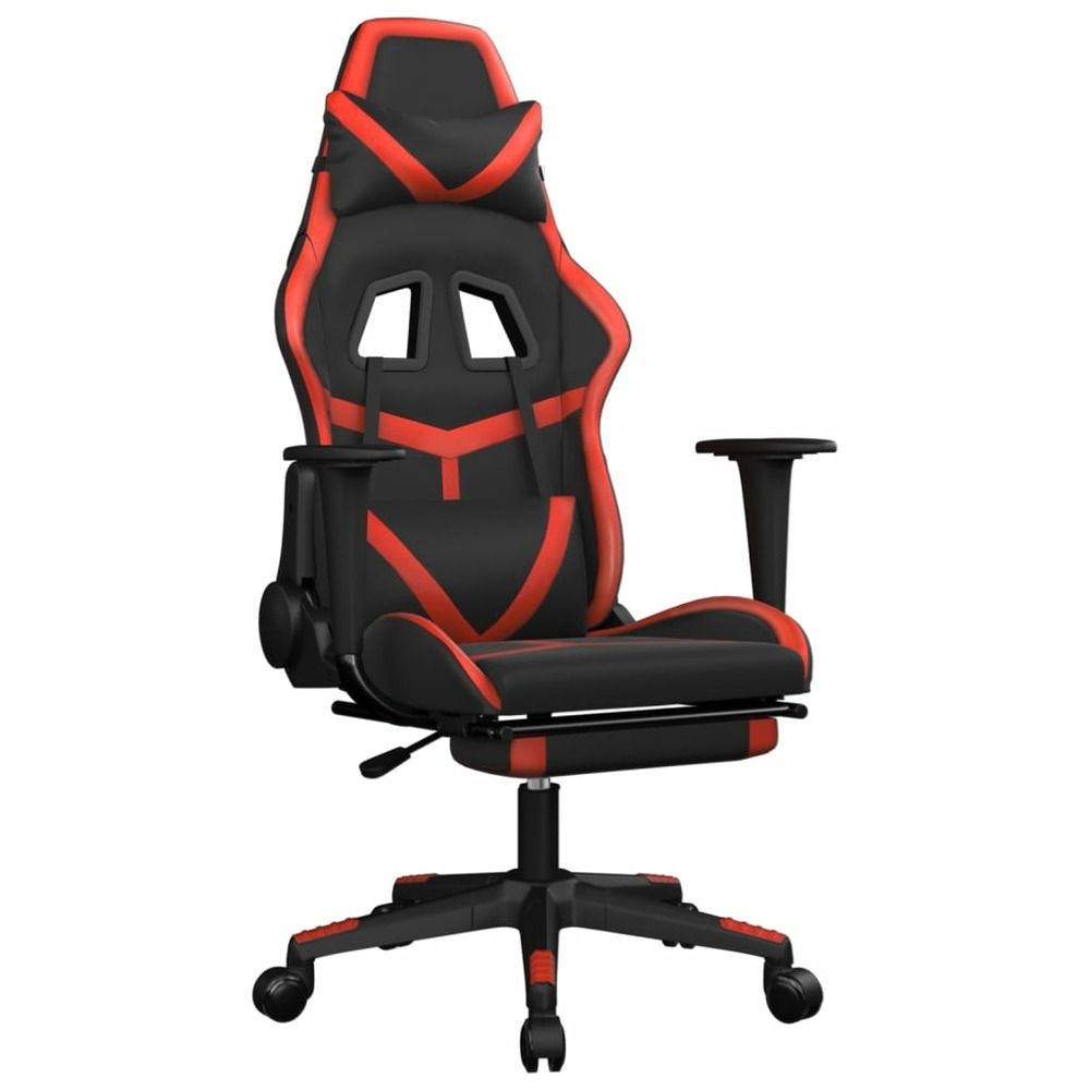 Chaise de jeu avec repose-pied noir et rouge similicuir
