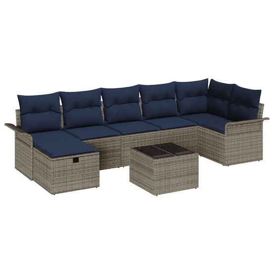 Ensemble de canapé de jardin 8 pc gris et marine polyrotin
