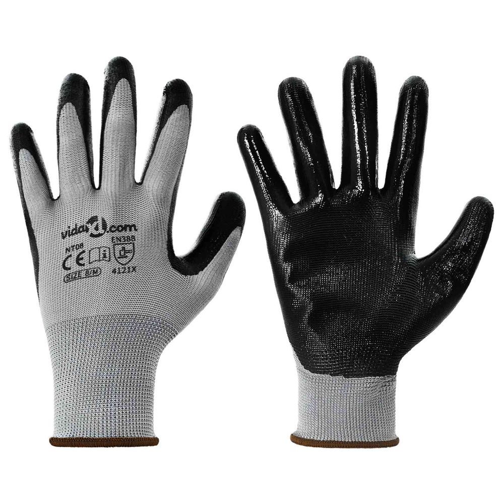 Gants de travail 24 pièces gris et noir 8 / m polyester