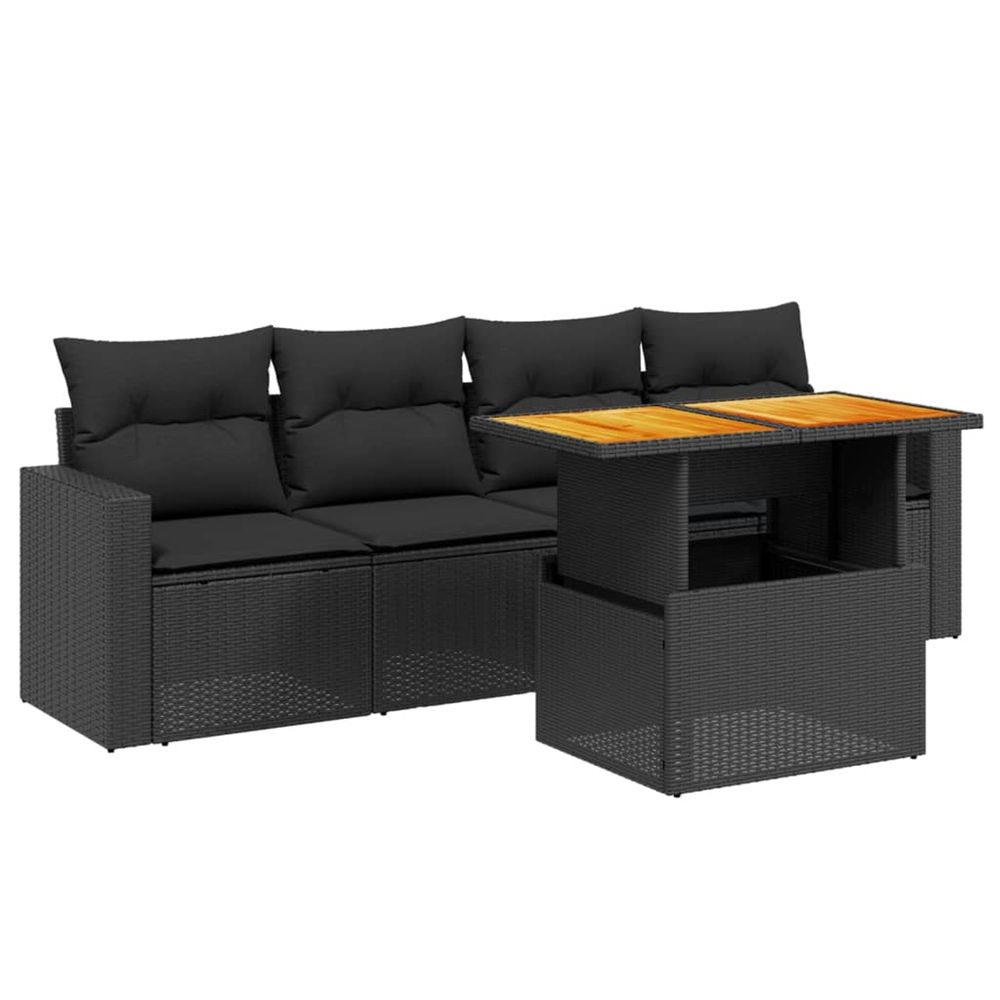 Salon de jardin 5 pcs avec coussins noir résine tressée