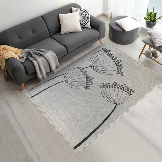 Tapis salon 160x225 tissé crème rectangle motif floral lyn1 printemps