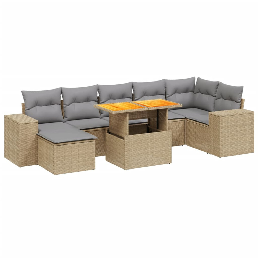 Salon de jardin avec coussins 8 pcs beige résine tressée