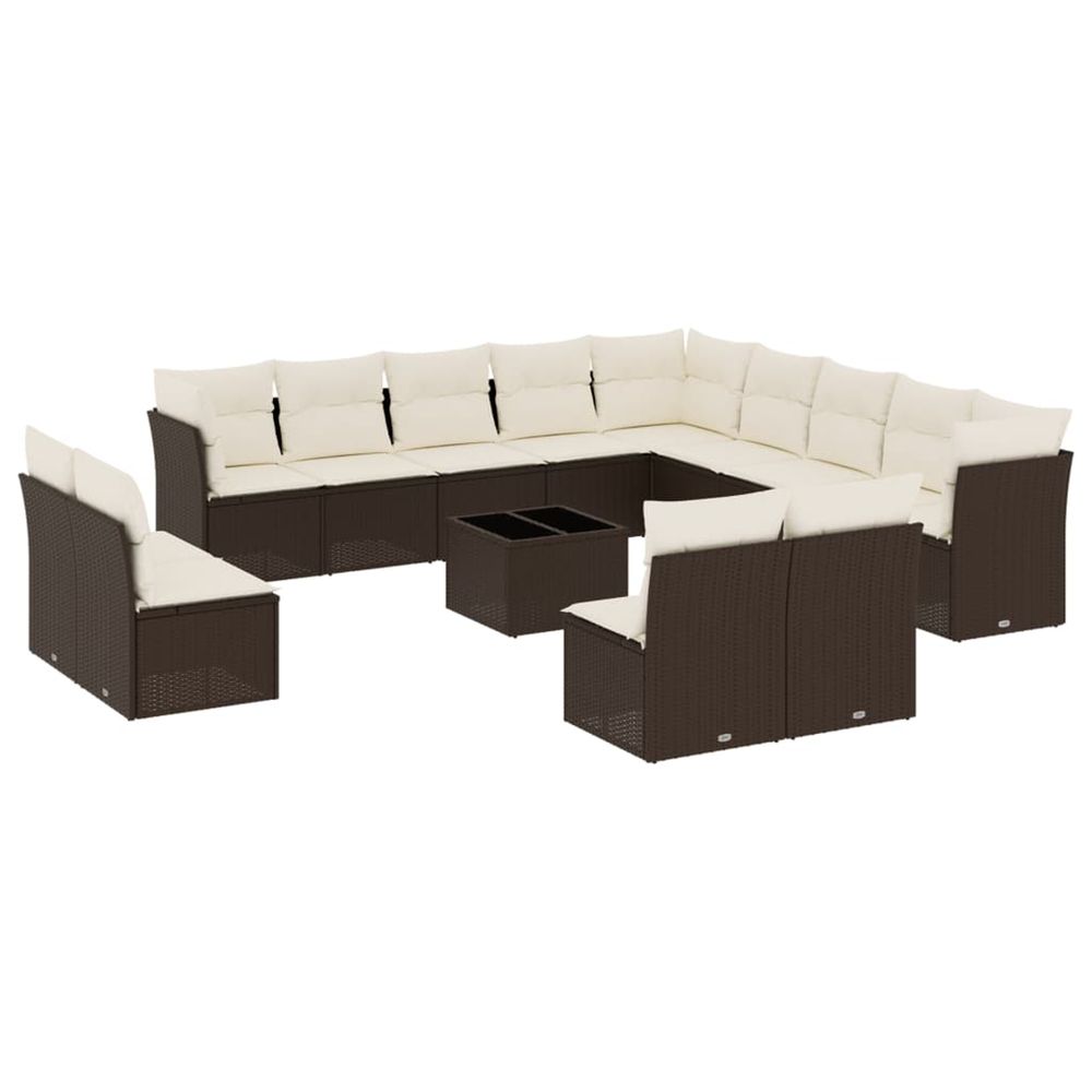Salon de jardin avec coussins 14 pcs marron résine tressée