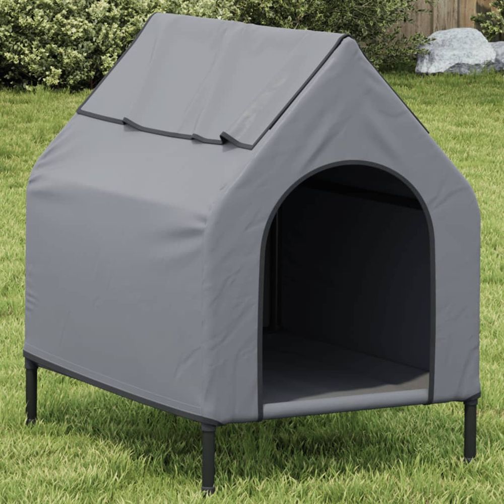 Niche pour chien surélevée en tissu avec toit amovible gris clair