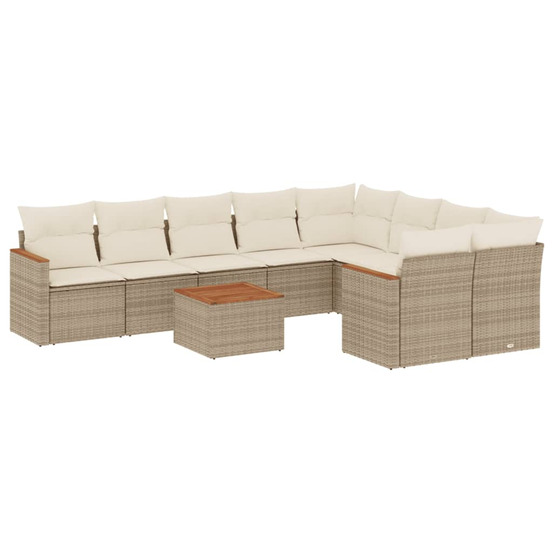 Salon de jardin avec coussins 10 pcs beige résine tressée