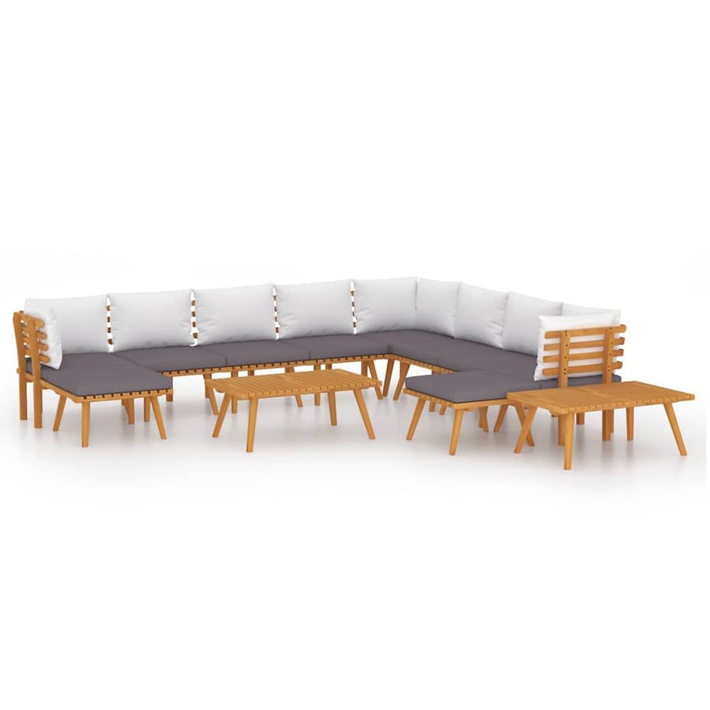 Salon de jardin 12 pcs avec coussins bois d'acacia solide