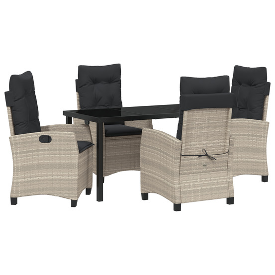 Set de salle à manger de jardin 5 pièces avec coussins gris clair poly rattan