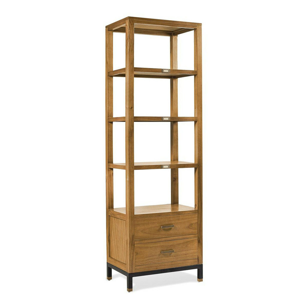 Bibliothèque 2 tiroirs bronze bois marron - xélina décoration d'autrefois